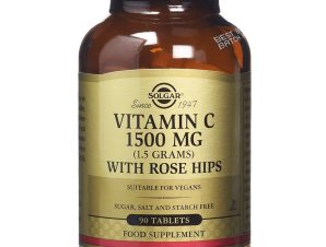 Solgar Vitamin C 1500mg with Rose Hips 1,5g Συμπλήρωμα Διατροφής Βιταμίνης C με Εκχύλισμα Καρπών Αγριοτριανταφυλλιάς για τη Φυσιολογική Λειτουργία του Ανοσοποιητικού Συστήματος με Αντιοξειδωτική Δράση 90tabs