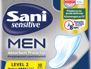 Sani Sensitive Men Absorbent Protector Λεπτό & Διακριτικό Επίθεμα Ακράτειας για Άνδρες 10 Τεμάχια – Level 2/ Medium