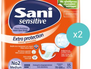 Σετ Sani Sensitive Extra Protection Day & Night No2 Medium 70-100cm Πάνες Ενηλίκων για Βαριά Μορφή Ακράτειας 30 Τεμάχια (2×15 Τεμάχια)