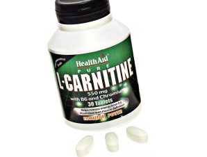 Health Aid L-Carnitine with Vitamin B6 & Chromium Αυξάνει την Μετατροπή των Λιπαρών Οξέων σε Ενέργεια 30 tabs